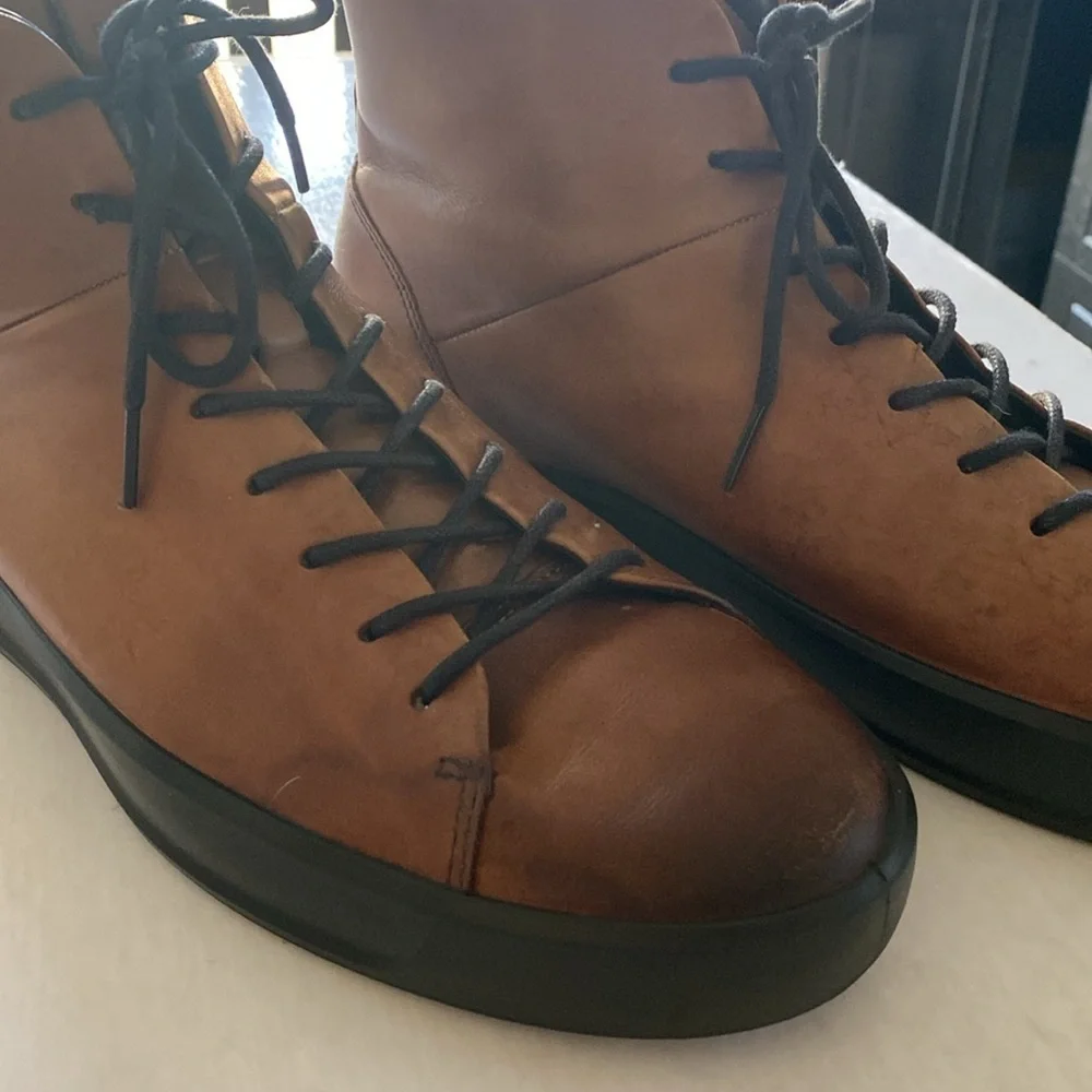 ECCO Danish Design Men’s Lace Up Soft Smooth Brown Leather Boots Size 44